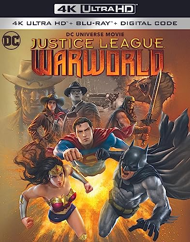 Justice League Warworld Blu-ray cover featuring Superman, Batman, and Wonder Woman.