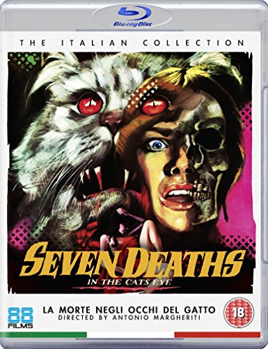 Blu-ray cover for "Seven Deaths In The Cats Eye" with a cat and woman.