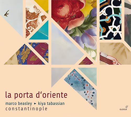 CD cover with geometric shapes featuring floral and manuscript details.