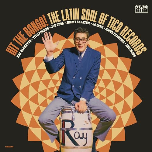 Album cover: man with bongo drum, orange and black background.