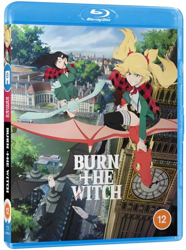 Burn The Witch" Blu-ray cover featuring two anime girls flying over London.