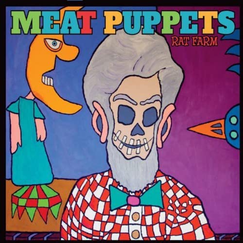 Album cover for Meat Puppets’ “Rat Farm” featuring surreal portrait art.
