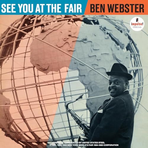 Ben Webster album cover: portrait with saxophone and world’s fair globe.