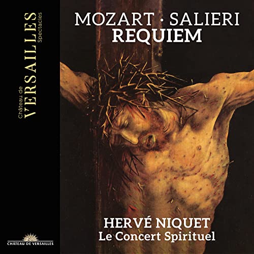 CD cover: Dramatic depiction of Christ on the cross, text “Mozart & Salieri Requiem”.