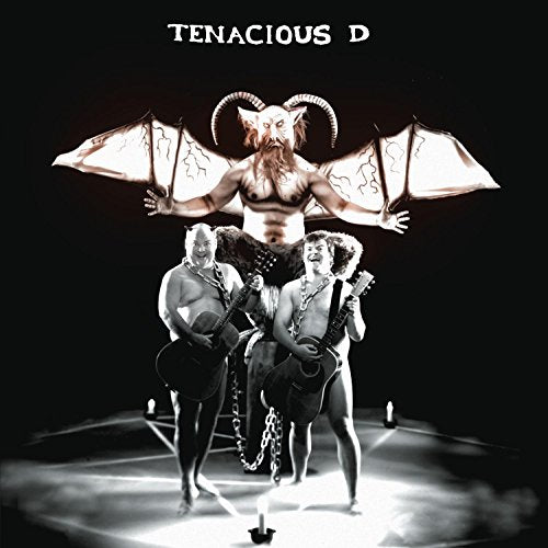 Tenacious D album cover featuring a devil and two musicians playing guitars.