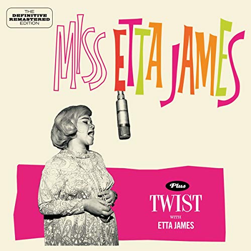 Etta James album cover featuring a portrait and microphone illustration.