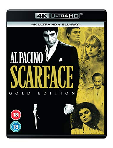 āScarfaceā 4K Blu-ray cover featuring Al Pacino and other cast members.