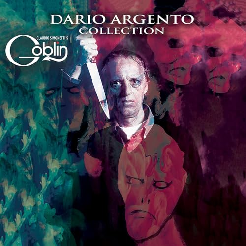 Vinyl cover art featuring a man holding a knife amidst surreal, colorful figures.