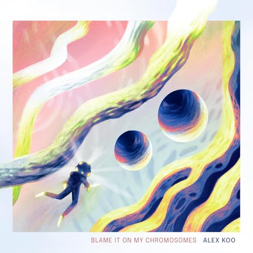 Album cover: figure flying amidst colorful, swirling abstract shapes.