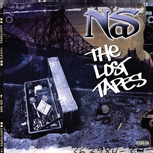 Nas’ “Lost Tapes” vinyl album cover with a suitcase and microphone.