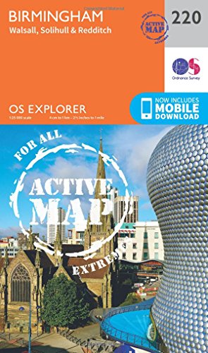 OS Explorer Map Active (220) Birmingham, Walsall, Solihull and Redditch