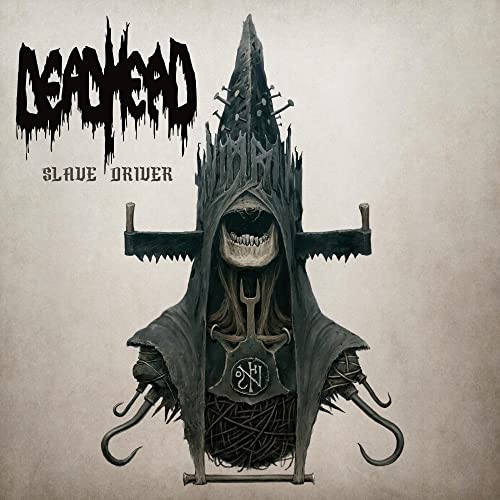 Dark illustration of a hooded, skeletal figure with hooks and spikes.