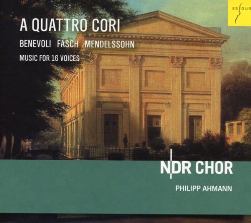 CD cover for “A Quattro Cori” featuring a classical building facade.