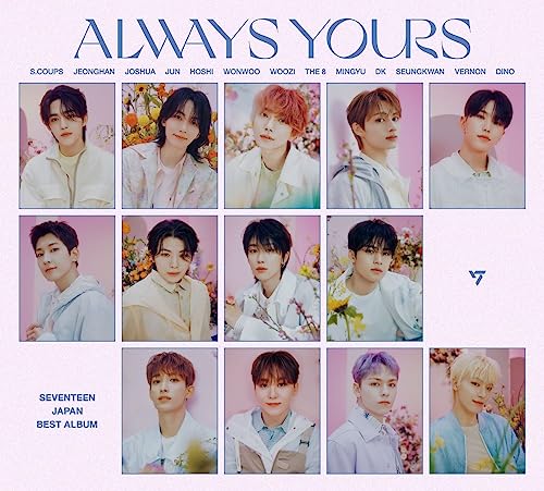 Seventeen Japan Best Album cover with thirteen male members in portraits.