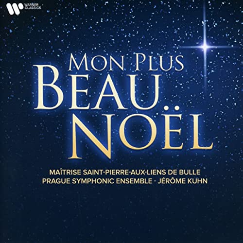 CD cover for “Mon Plus Beau Noël” by Jérôme Kuhn, dark blue background.