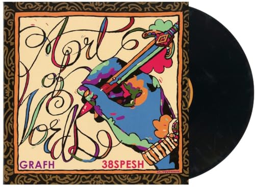 Vinyl record cover with colorful illustration of a hand holding a sword.