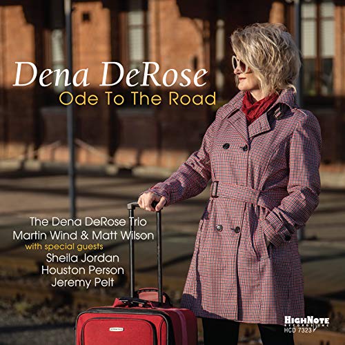 CD cover featuring Dena DeRose in a red coat with luggage.
