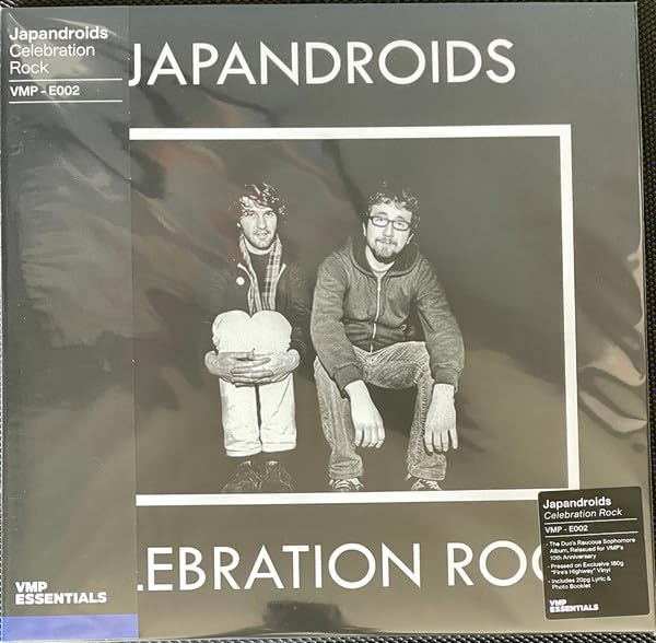 Japandroids’ “Celebration Rock” vinyl album cover featuring two men in a grayscale photo.