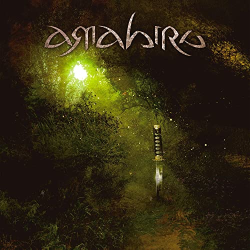 Dark green album cover with sword and glowing light, "Amahiru" text.