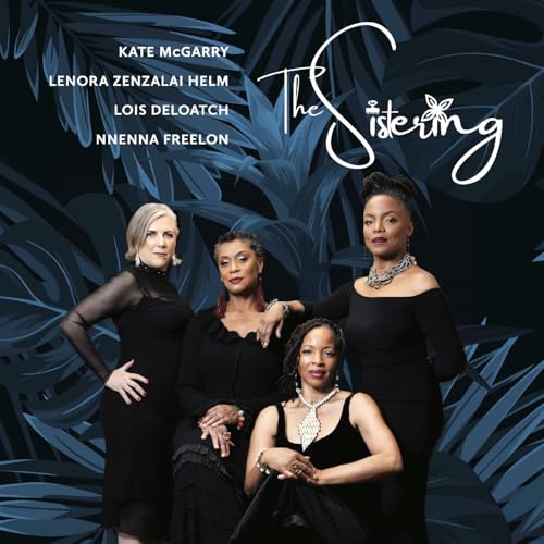 Four Black and white women in formal wear against a dark floral background.