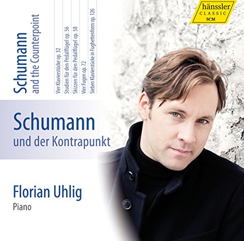 CD cover for Florian Uhlig performing Schumann’s piano works, with portrait.