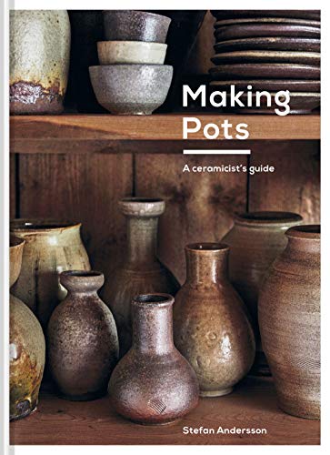 Book cover featuring various handmade ceramic pots and bowls on wooden shelves.