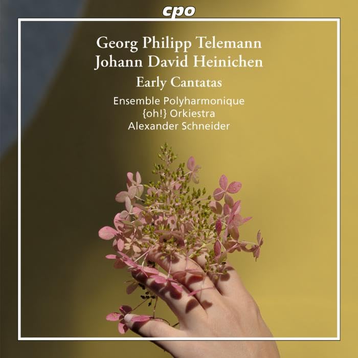 CD cover: hand holding wildflowers, text listing composers Telemann and Heinichen.