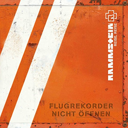 Rammstein Reise, Reise vinyl cover with orange metal texture and white diagonal stripes.
