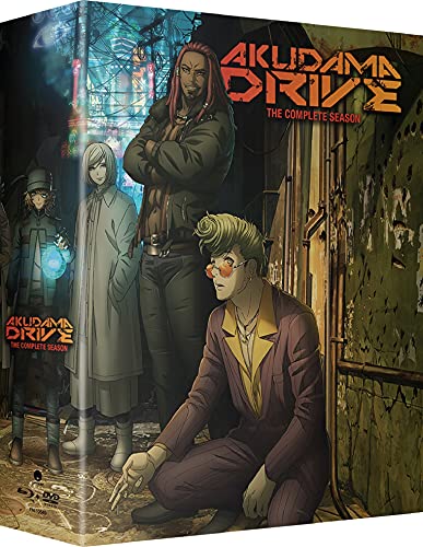 Akudama Drive" Blu-ray cover featuring four anime characters in a city scene.