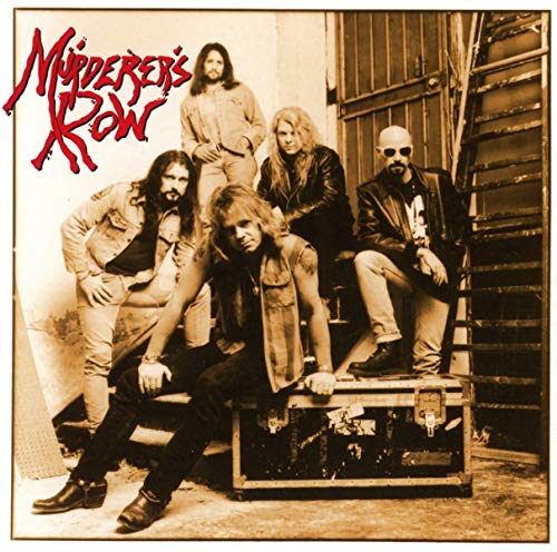 Sepia-toned album cover featuring five long-haired musicians posing outdoors.