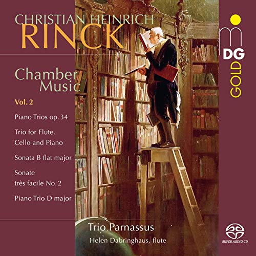 CD cover featuring a painting of a man with sheet music in a library.
