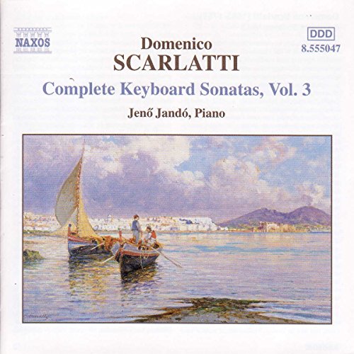 CD cover: seascape painting with boats, text "Scarlatti, Vol. 3, Jeno Jando.