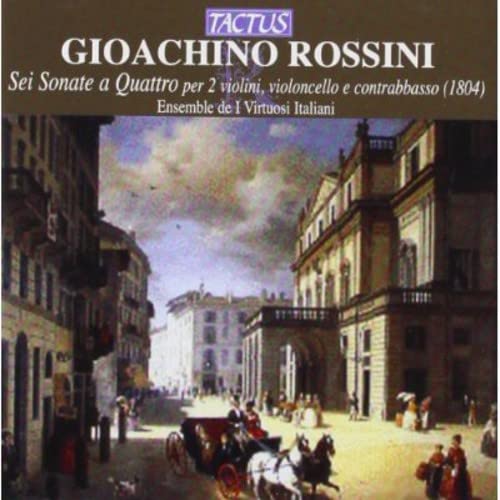 CD cover for Rossiniās āSei Sonate a Quattroā with a street scene.