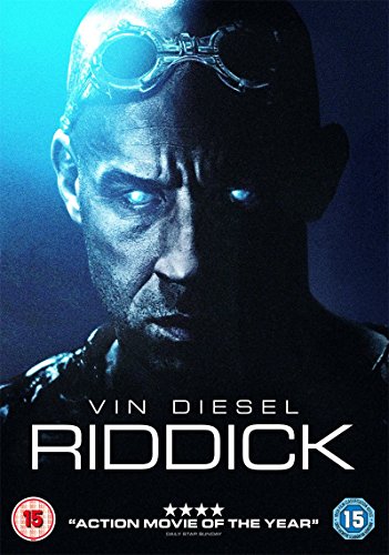 DVD cover for "Riddick" featuring Vin Diesel with glowing eyes.