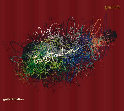 CD cover with abstract art of a guitar amidst colorful scribbles.