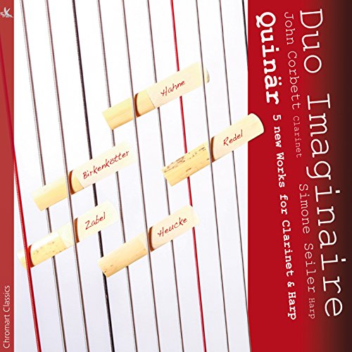 CD cover for "Duo Imaginaire - Quinar" featuring clarinet reeds and harp.