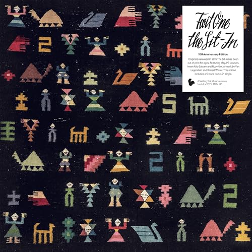 Vinyl record cover with repeating geometric figures in muted colors.