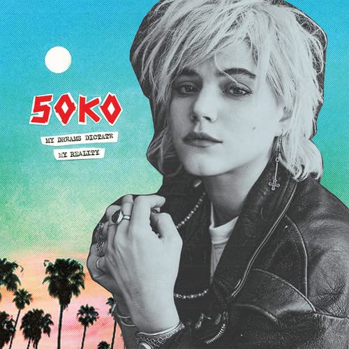 Soko album cover featuring a portrait of the artist with palm trees.