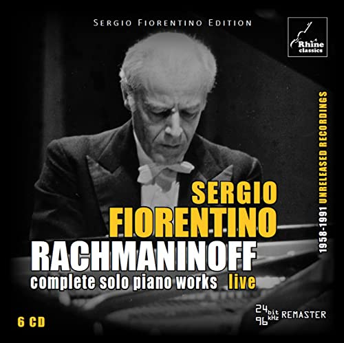 Black and white CD cover featuring pianist Sergio Fiorentino at the piano.