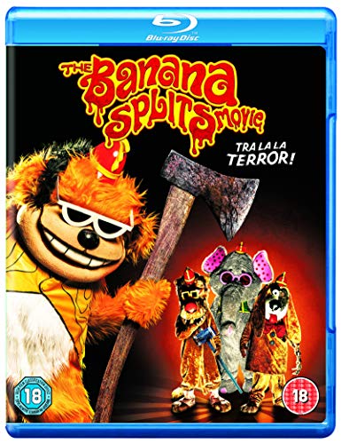 The Banana Splits Movie" Blu-ray cover featuring costumed animal characters and an axe.