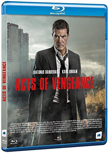 Blu-ray cover for "Acts of Vengeance" featuring Antonio Banderas in a suit.