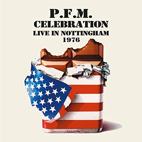 P.F.M. album cover: chocolate bar shaped like the USA, with flag peeling.