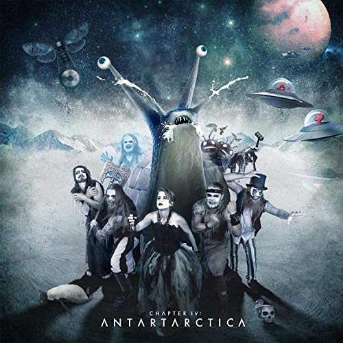 Album cover featuring a scarecrow, figures, UFOs, and a snowy landscape.