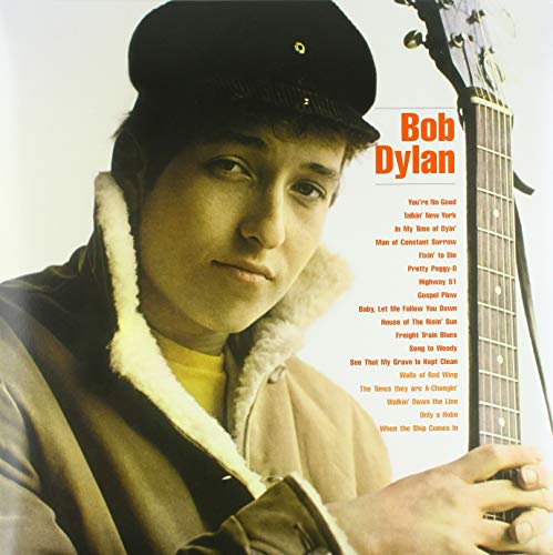 Bob Dylan album cover featuring a young Dylan with a guitar.