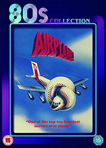 Airplane! DVD cover with a red title and white passenger plane.