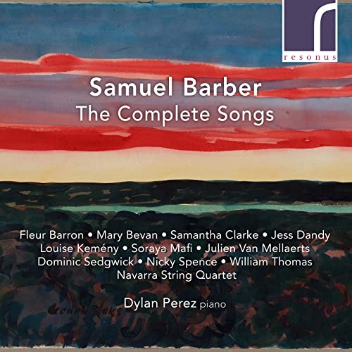 CD cover for āSamuel Barber: The Complete Songsā with abstract landscape.