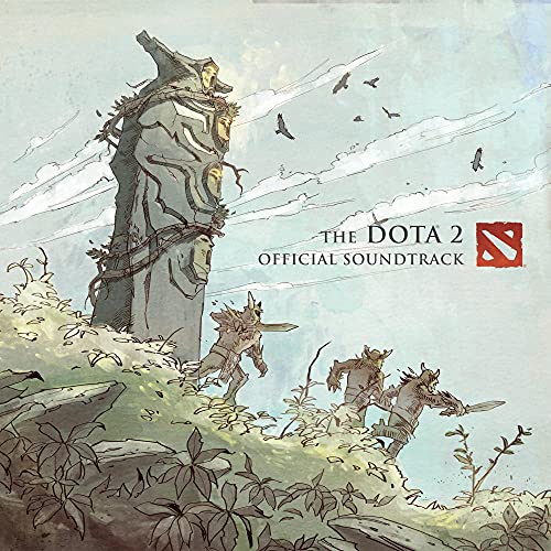 Dota 2 soundtrack CD cover with illustrated figures and a towering statue.