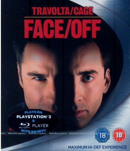 Face/off Blu-ray cover featuring split images of Nicolas Cage and John Travolta.