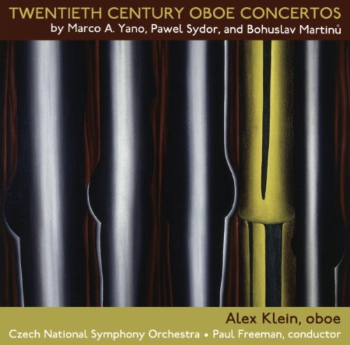 CD cover with abstract vertical stripes and a golden oboe image.