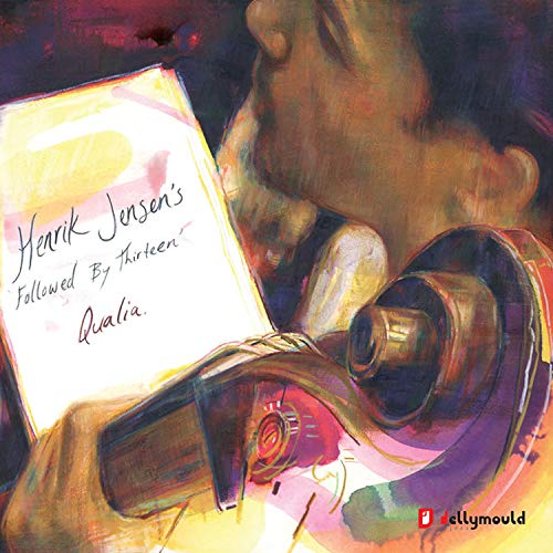 Painted CD cover with a person holding sheet music and headphones.